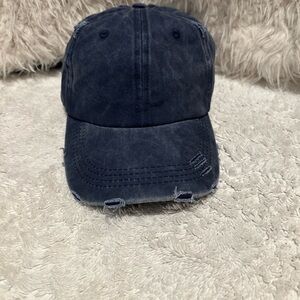 Distressed Navy Blue PONYTAIL Cap